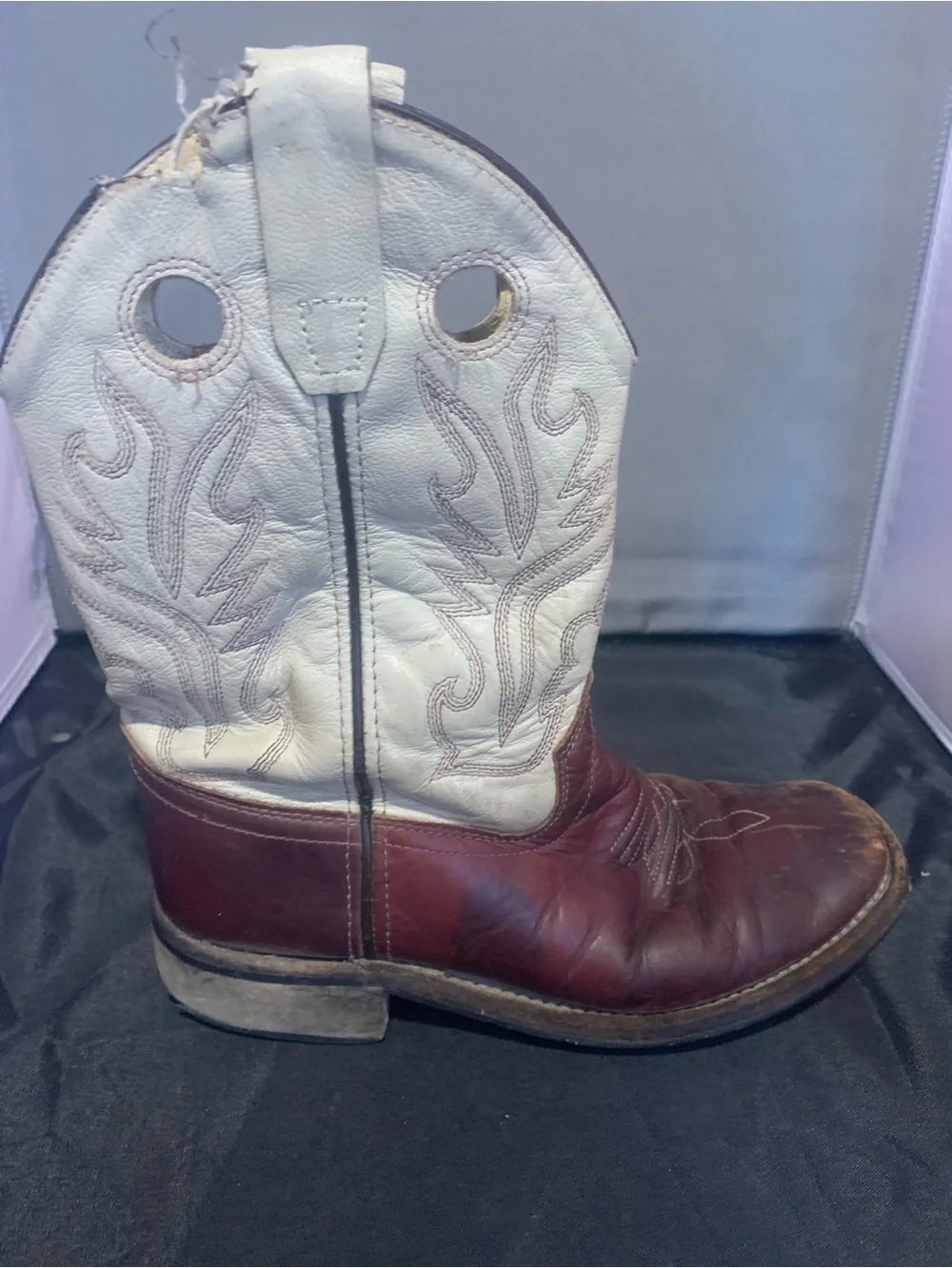 Kid’s ( Unisex ) Old West White and Brown Two-Tone Leather Cowboy Boots